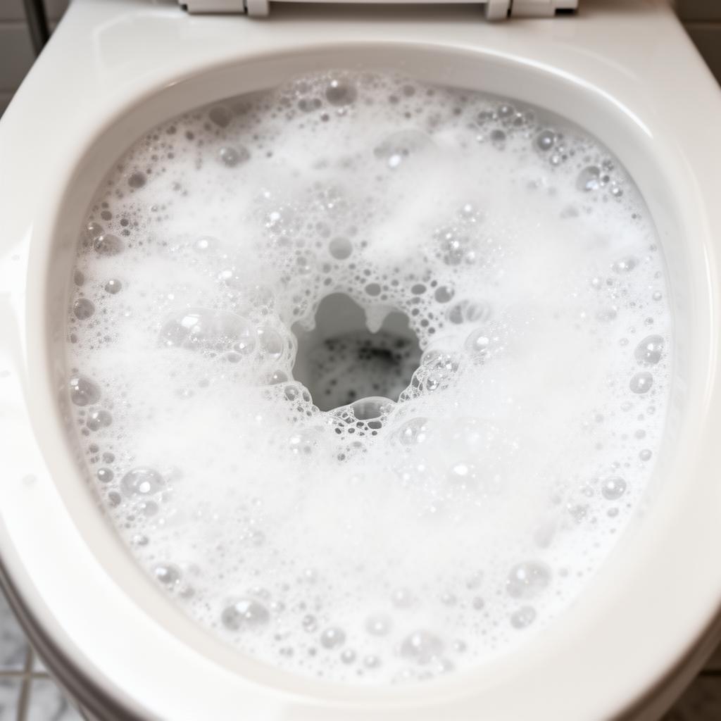 Dichter Reinigungsschaum in der Toilettenschüssel